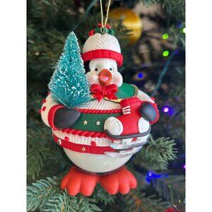 Traditions Collectible Glass Penguin Ornament Bauble In Red & Green Holiday Atti
